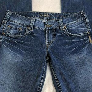 Low-Rise, Flare Silver Jeans